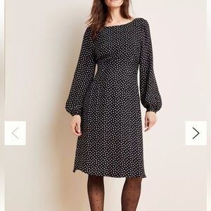 Anthropologie Eva Black and White Polka Dot Satin Preppy Midi Dress Women’s Sz 8